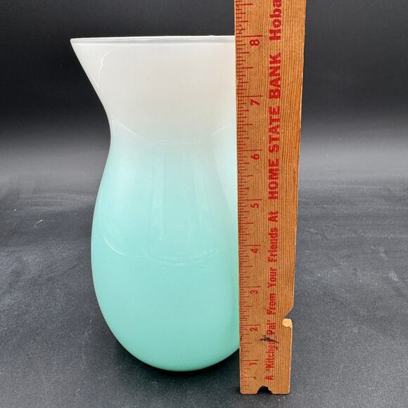 Vintage Hand Blown Glass Vase Ombre Blue Green to White 8.25" x 5" - Picture 8 of 9